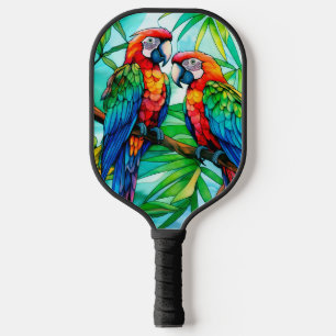 Palas De Pickleball Cristal manchado de loros coloridos