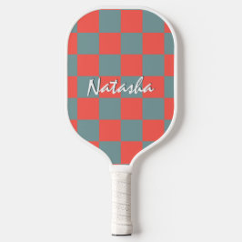 Palas De Pickleball Cuadrados geométricos retro Patrón de Gris rojo co