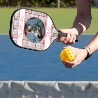 Palas De Pickleball Cuadro de cuadros rosa púrpura y pancartas con nom
