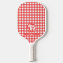 Cuadro de gingham rojo con elefante blanco y nombr