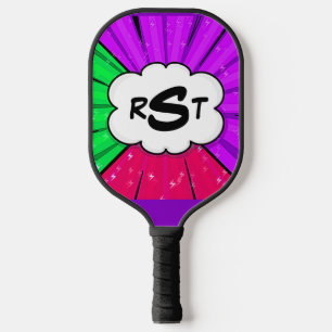 Palas De Pickleball Cualquier 3 Letra inicial Monograma Pop Art Nube P