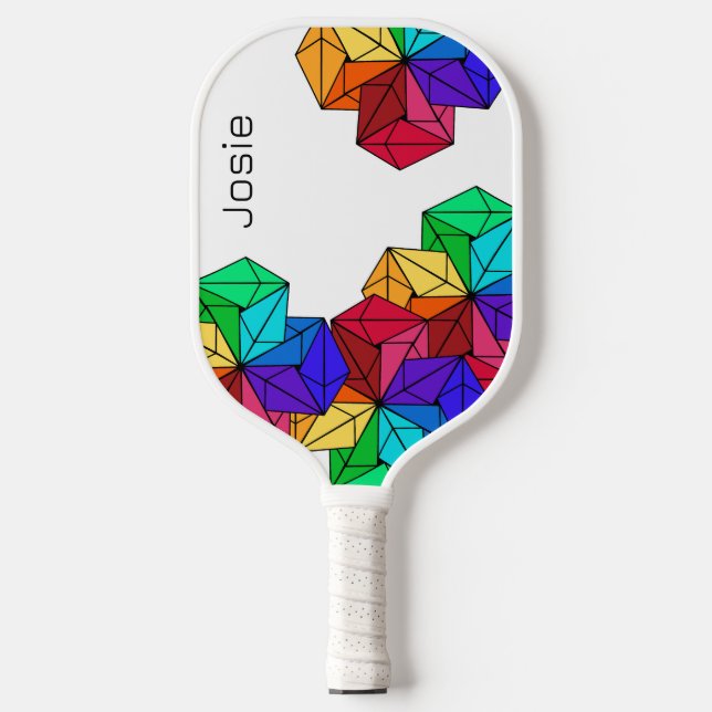 Palas De Pickleball Cubos al azar del arcoiris brillante en 3D con el  (Anverso)