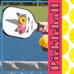 Palas De Pickleball Cuerno y flores mágicas de plata de unicornio