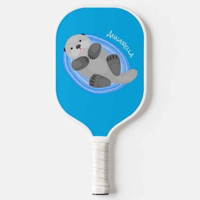 Palas De Pickleball Cuidada y feliz nutria azul personalizado ilustrac (Anverso)