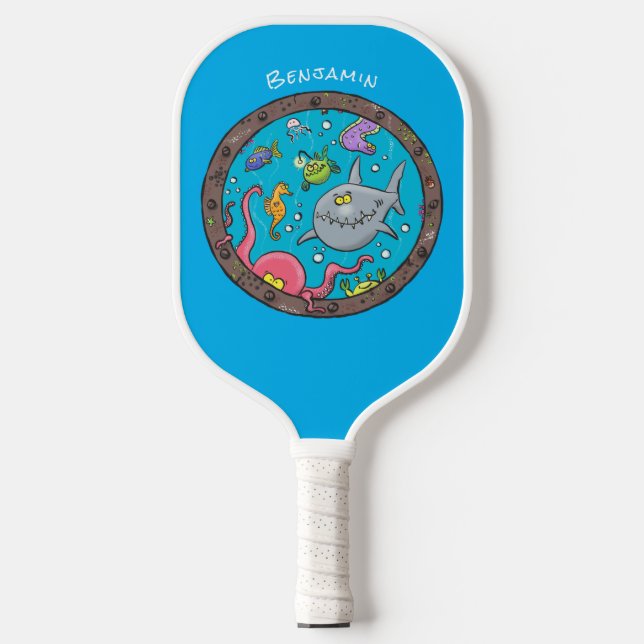 Palas De Pickleball Curiosas criaturas marinas bajo el agua dibujando  (Anverso)