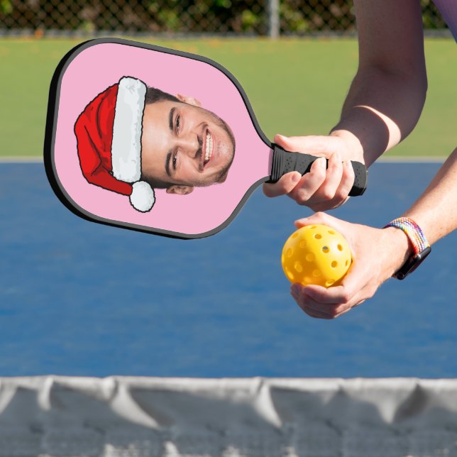 Palas De Pickleball Custom Face Photo Santa Hat Christmas Pink (in situ)