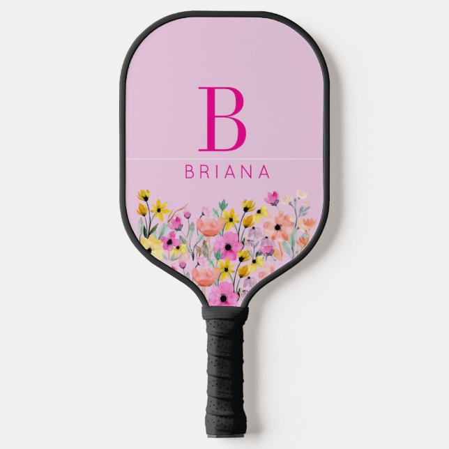 Palas De Pickleball Custom Floral Initial and Name  (Anverso)