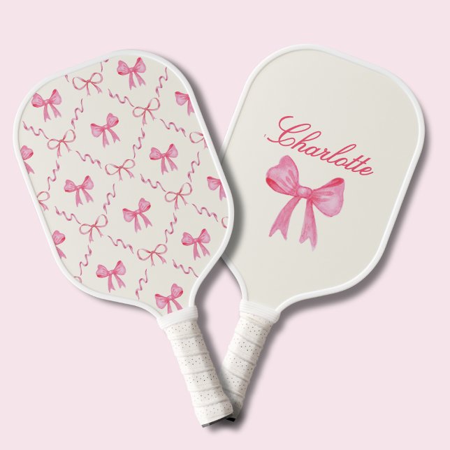 Palas De Pickleball Custom Name Pink Coquette Bow (sweet coquette pink bows pickleball paddle with custom name, cute gift for pickleball player)