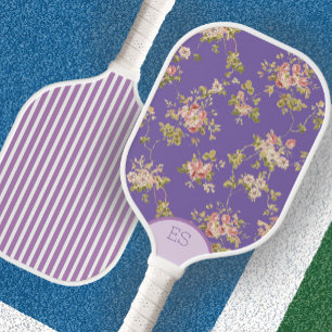 Palas De Pickleball Cute azul floral morado raya paleta de pickleball
