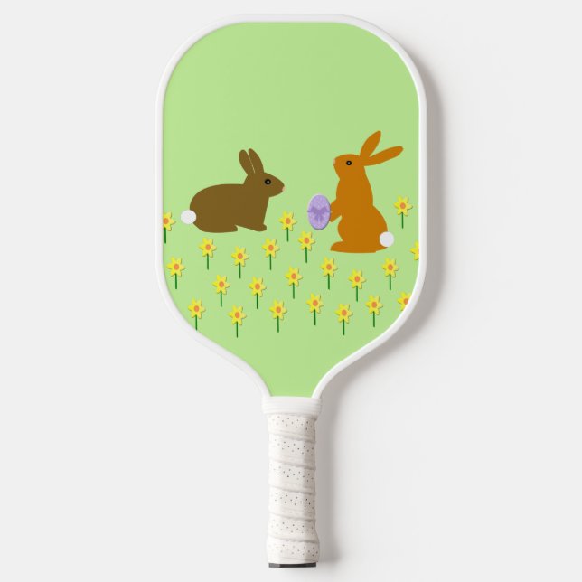 Palas De Pickleball Cute conejitos de Pascua y Daffodils (Anverso)