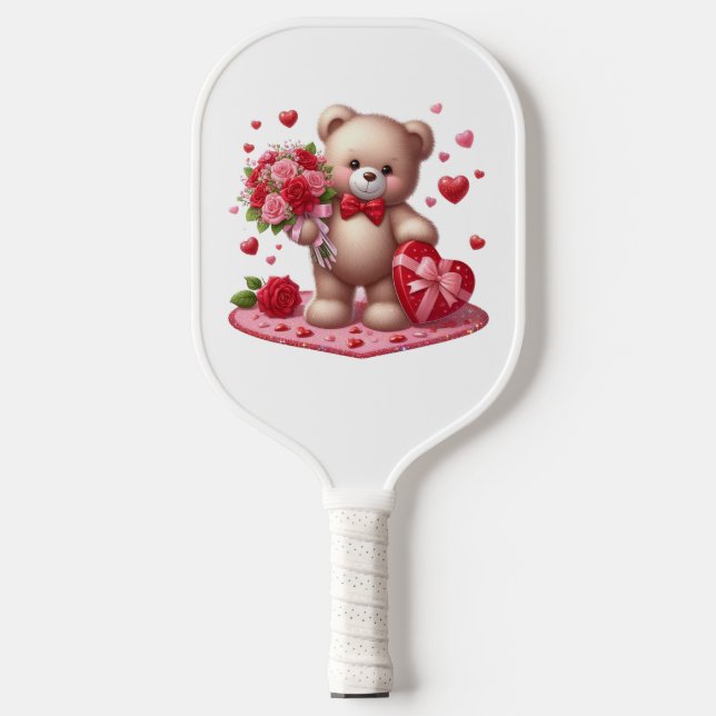 Palas De Pickleball Cute El día de San Valentín Teddy Bear (Anverso)