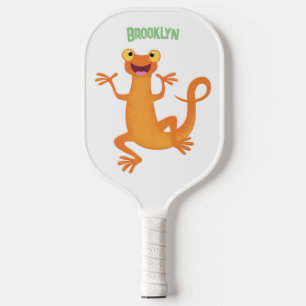 Palas De Pickleball Cute feliz newt naranja bailando