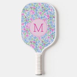 Palas De Pickleball Cute Floral Custom Monogram Pink and Blue