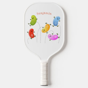 Palas De Pickleball Cute happy jellybeans jumping cartoon illustration
