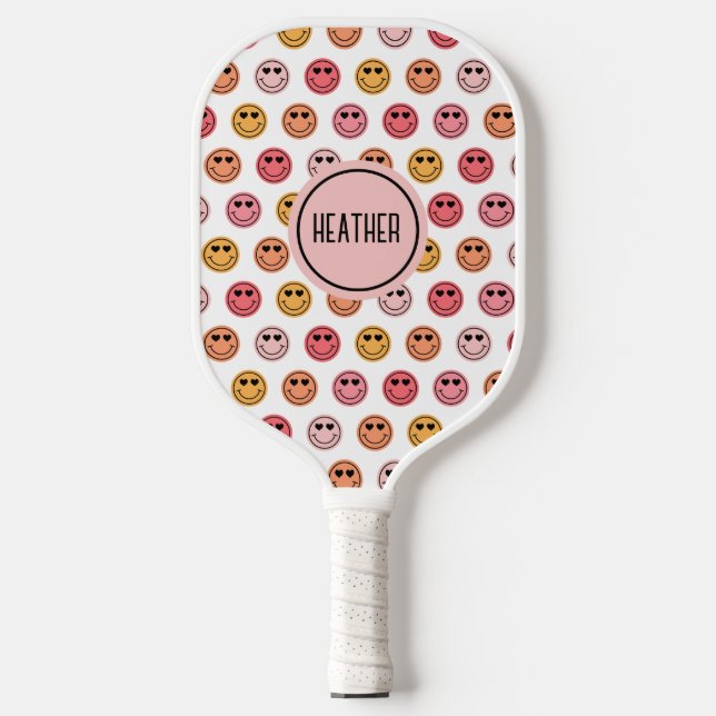 Palas De Pickleball Cute Pink Smile Face Pattern Monogram (Anverso)