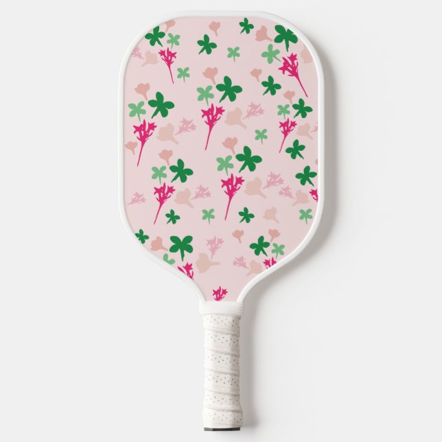 Palas De Pickleball Cute Rubor Pink Green Botanical Boho Floral (Anverso)