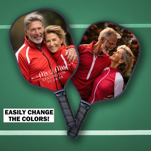 Palas De Pickleball Cute Sr. Sra. Personalizada 2 Foto (Cute Mr Mrs Personalized 2 Photo Pickleball Paddle)