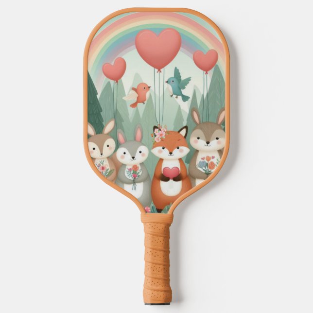 Palas De Pickleball Cute Woodland Creature rainbow valentine (Anverso)