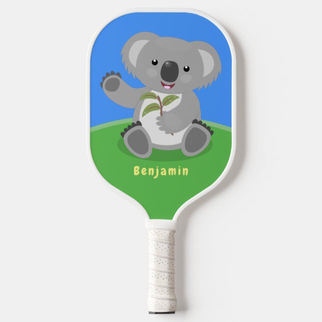 Palas De Pickleball Cuto feliz koala saludando al ilustracion personal (Anverso)