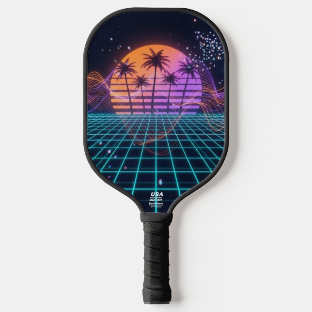 Palas De Pickleball Cyber-Pulse Neon Soundwave Modern 80s  (Anverso)