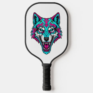 Palas De Pickleball Cyberpunk Neon Wolf - Synthwave Robotic Animal