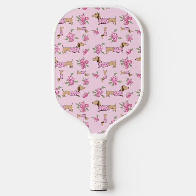 Palas De Pickleball Dachshund Pink Floral Gift (Anverso)