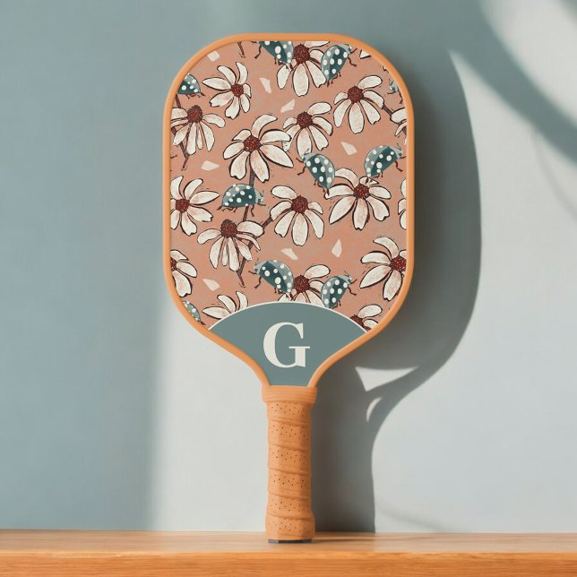 Palas De Pickleball Daisies monogramados y durazno de Ladybugs y verde (Subido por el creador)