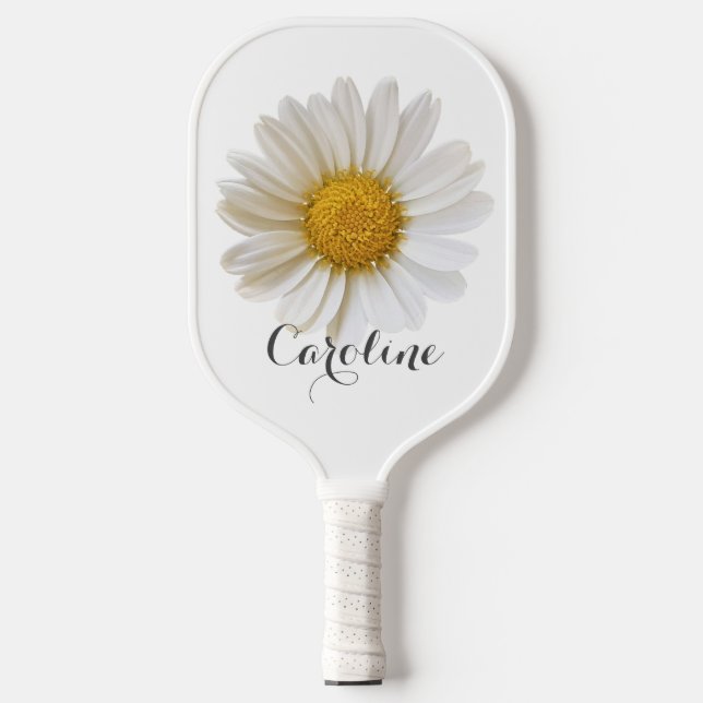 Palas De Pickleball Daisy blanco con nombre personalizado blanco (Anverso)