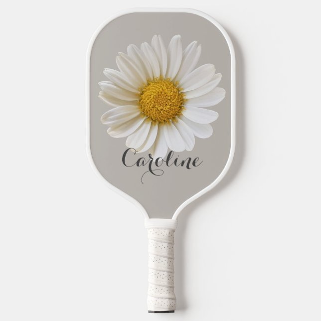 Palas De Pickleball Daisy blanco con nombre personalizado gris (Anverso)