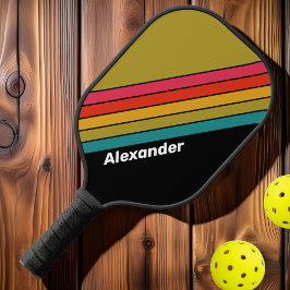Palas De Pickleball Deporte Retro Medianoche Arcoíris Rayado con Nombr