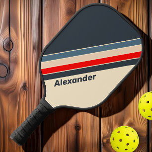 Palas De Pickleball Deporte Retro Náutico Rayado Arcoíris con Nombre