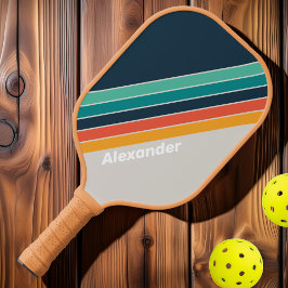 Palas De Pickleball Deporte Retro Océano Rayas de Arcoíris con Nombre
