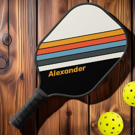 Palas De Pickleball Deporte Retro Rayas Arcoíris Oscuro con Nombre