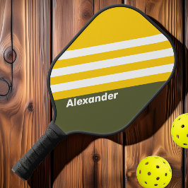Palas De Pickleball Deporte Verde Miel Rayas Nostálgicas con Nombre