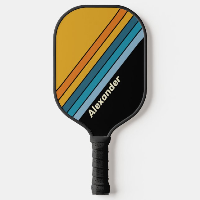 Palas De Pickleball Deportivo Negro con Rayas de Arcoíris y Nombre (Anverso)