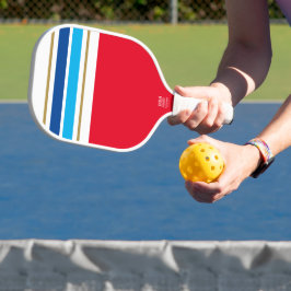 Palas De Pickleball Deportivo Top Blanco Azul con Rayas de Carreras en
