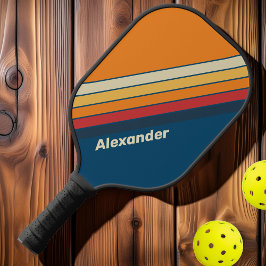 Palas De Pickleball Deportivo Vintage Azul con Rayas de Arcoíris y Nom