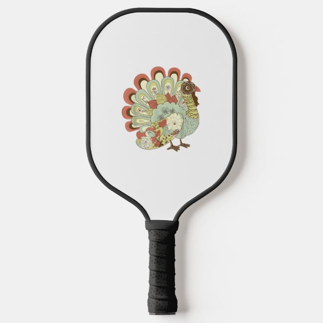 Palas De Pickleball Día de Acción de Gracias Retro Turquía - Floral de (Anverso)