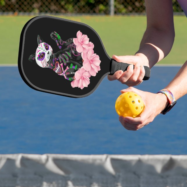 Palas De Pickleball Día De Cráneo De Azúcar Floral Rosa Del Gato Muert (in situ)