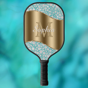Palas De Pickleball Diamantes de Glam en Verde azulado, Monograma de O