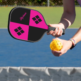 Palas De Pickleball Diamantes rosados y negros | Geométrico moderno pe