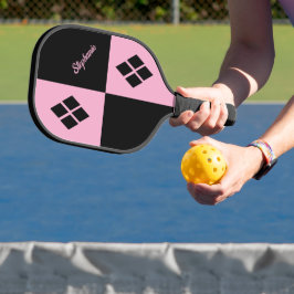 Palas De Pickleball Diamantes rosados y negros | Geométrico moderno pe