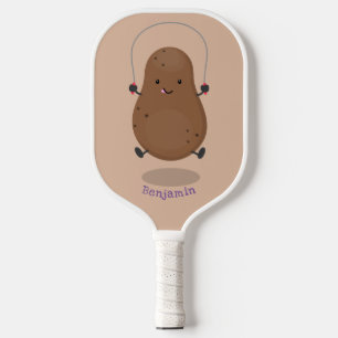 Palas De Pickleball Dibujo animado de una patata feliz saltando la cue