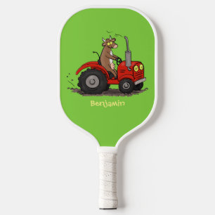 Palas De Pickleball Dibujo animado de una vaca linda y feliz conducien