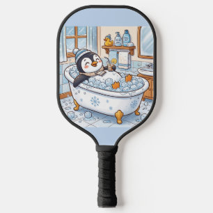 Palas De Pickleball Dibujo Animado Lindo Pingüino Feliz Tomando un Bañ