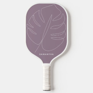 Palas De Pickleball Dibujo de líneas de hoja tropical suave púrpura su