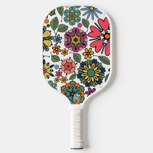 Palas De Pickleball Dibujo Floral Retro Moderno Patrón De Arte Sin Mar (Anverso)