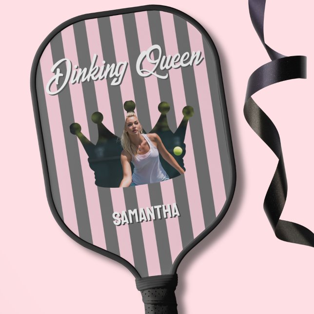 Palas De Pickleball Dinking Queen Photo Pink and Gray Stripes custom  (Subido por el creador)