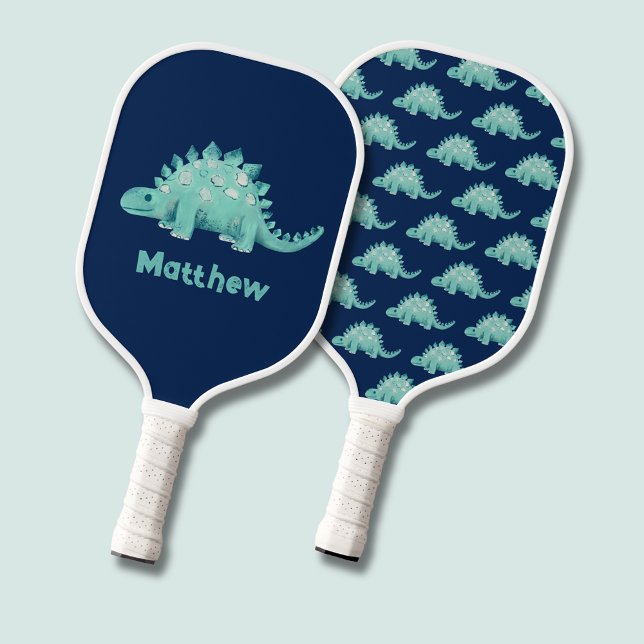 Palas De Pickleball Dinosaur Stegosaurus Kids (Cute dinosaur stegosaurus pickleball paddle. Personalize with your own name. Pattern to one side.)