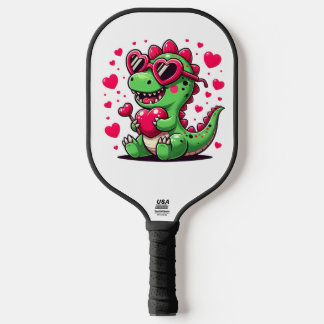 Palas De Pickleball Dinosaurio lindo con lentes de sol del corazón y S